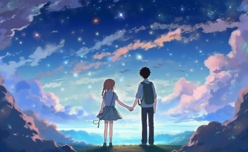 文艺清新情侣手拉手看星空手绘插画,插画/手绘图,插画/手绘图库,插画/手绘图下载,插画/手绘